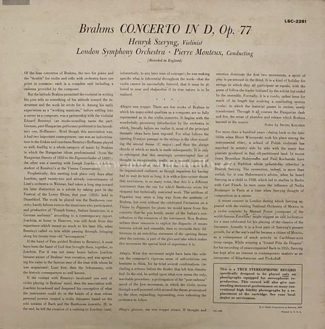 Brahms, Szeryng, Monteux, London Symphony Orchestra - Obrázek 2