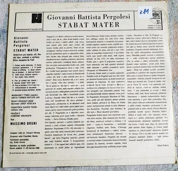 Giovanni Battista Pergolesi, Český Pěvecký Sbor, Pražský Komorní Orchestr, M. Bruni - Obrázek 2