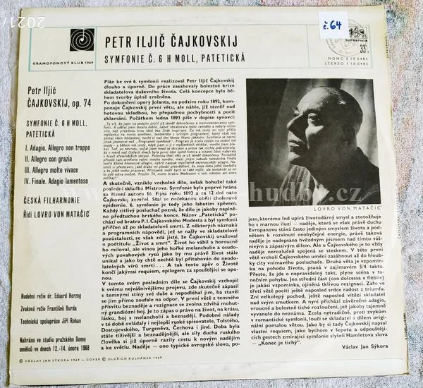 Tchaikovsky, Czech Philharmonic Orchestra, Lovro Von Matačić - Obrázek 2
