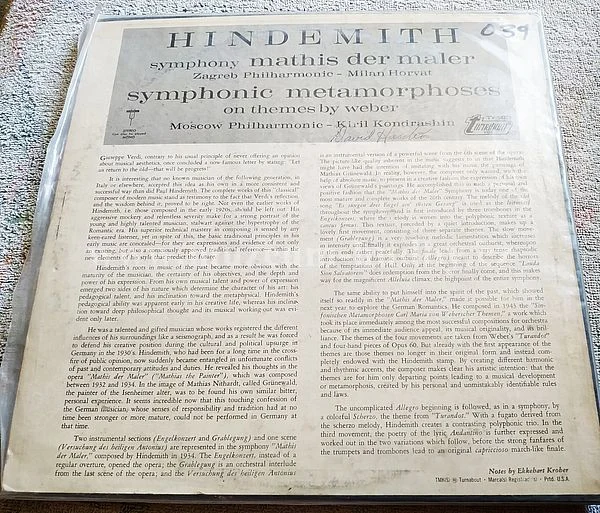 Paul Hindemith, Zagreb Philharmonic, Milan Horvat / Moscow Philharmonic, Kiril Kondrashin - Obrázek 2