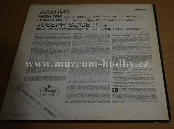 Brahms, Joseph Szigeti, Mieczyslaw Horszowski, John Barrows - Obrázek 2