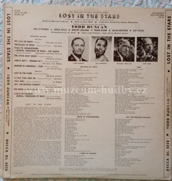 Todd Duncan (3), Maxwell Anderson, Kurt Weill, Maurice Levine - Obrázek 2