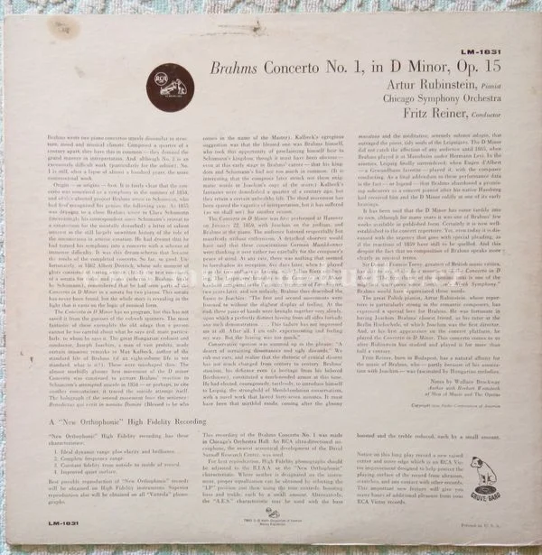 Brahms, Artur Rubinstein, Fritz Reiner, Chicago Symphony Orchestra - Obrázek 2
