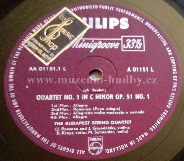 Budapest String Quartet, Johannes Brahms, Antonín Dvořák - Obrázek 3