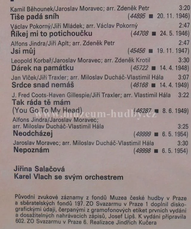 Jiřina Salačová / Karel Vlach Se Svým Orchestrem - Obrázek 4