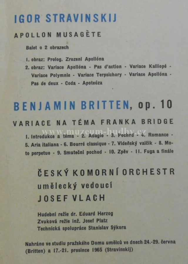 Stravinskij / Britten / Cesky Komorni Orchestr /Josef Vlach - Obrázek 3