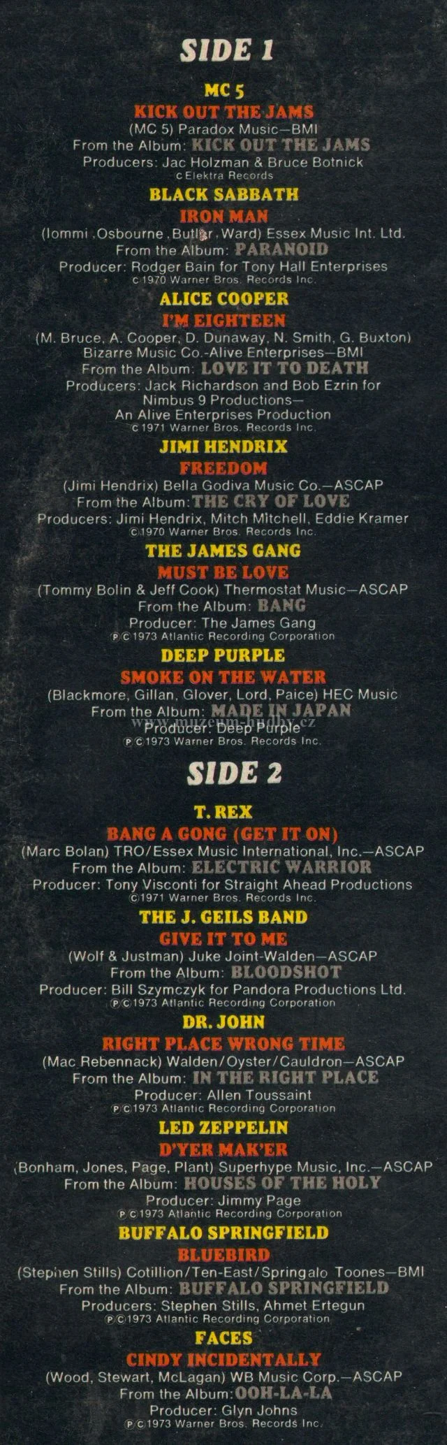 ALLMAN BROTHERS/BLACK SABBATH/BLUES IMAGE/BUFFALO SPRINGFIELD/ALICE COOPER/DEEP PURPLE/DELANEY & BONNIE/THE DOORS/EAGLES/FACES/FOGHAT/THE J. GEILS BAND/GOLDEN EARRING/GRATEFUL DEAD/JIMI HENDRIX/THE JAMES GANG/DR. JOHN/LED ZEPPELIN/MC5/VAN MORRISON/T.R - Obrázek 3